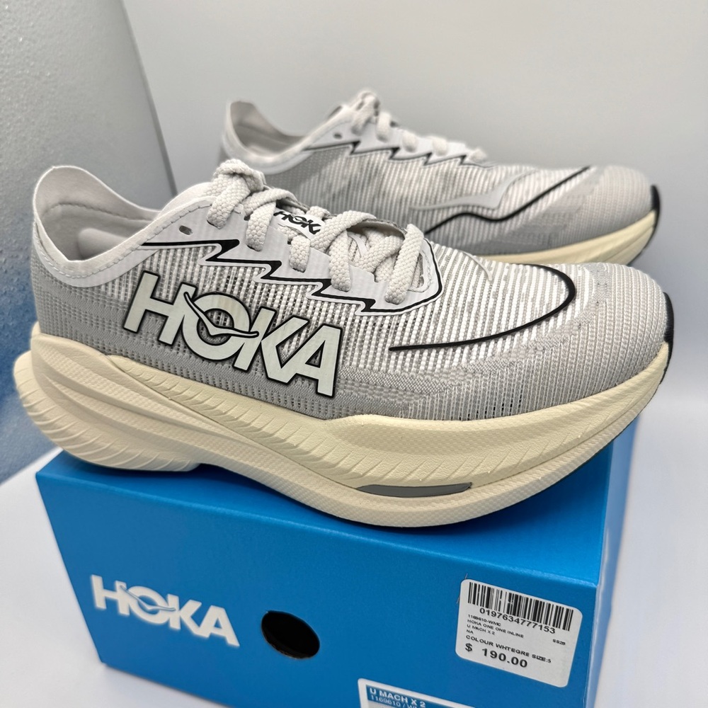 NWT Hoka Mach X 2 U Unisex in White / Cosmic Grey Sneakers Running Shoes NEW - Picture 6 of 16